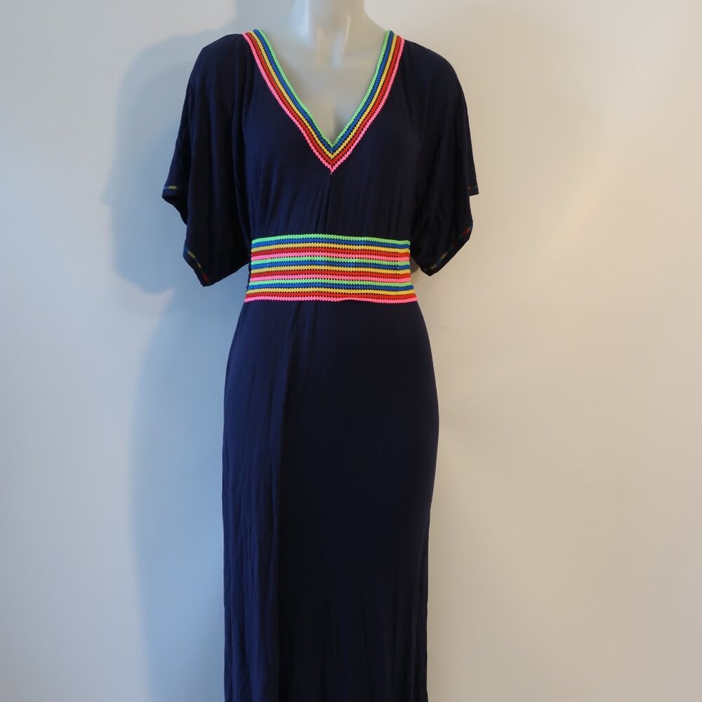 NWT Womens Meet Me In Miami Navy Blue, Multi Embroidered Belted Jumpsuit L